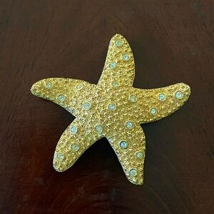 Vintage SAL Swarovski Crystal Starfish Brooch; Gold Tone, 1.9”